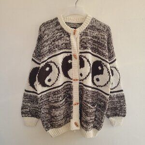 MOTHER Women’s The Long Drop Cardigan Sweater Sz M Cream Brown Good and the Bad